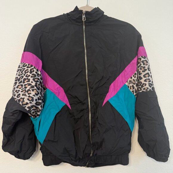 Wind Breaker In Leopard Print Colour Block (M) - Picture 1 of 2